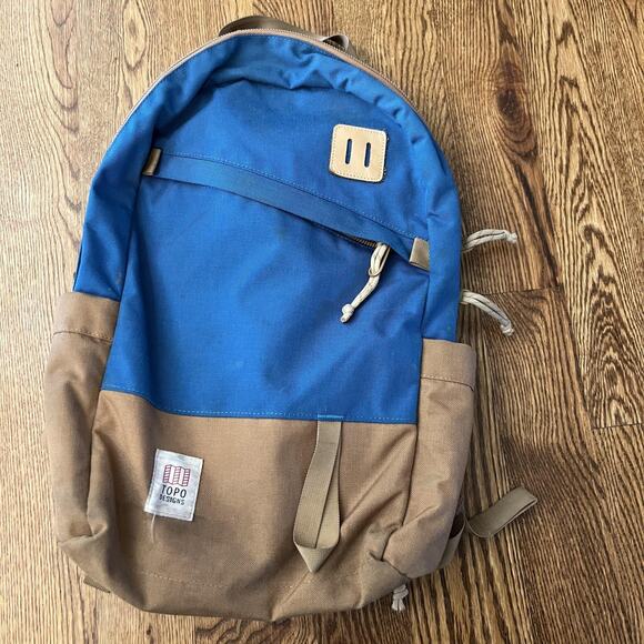 Topo Designs Backpack Blue Tan Daypack Unisex 19x14 Classic Outdoor School Bag - Picture 1 of 9